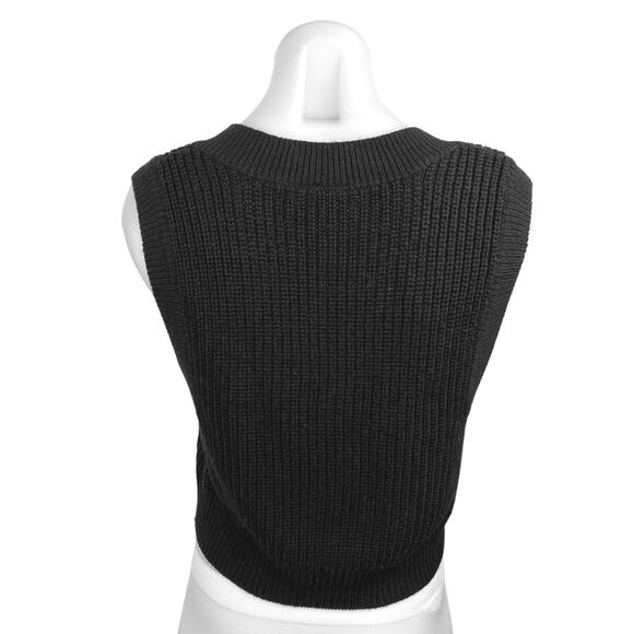 H&M Black Sleeveless Chunky Cable Knitted V-Neck Crop Top Sweater Vest Size M - Picture 2 of 4